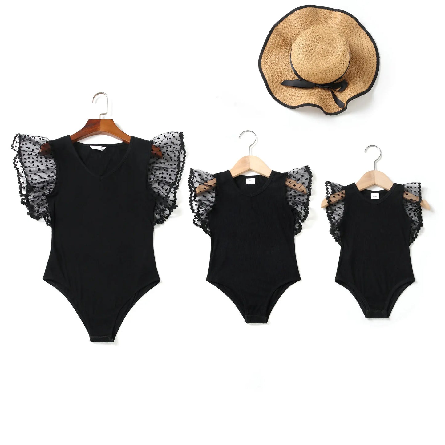 Mom And Daughter Black Mesh Romper