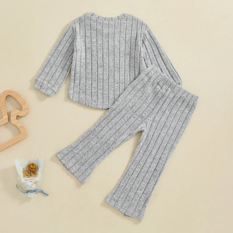 Ribbed Long Sleeve Top & Flare Pants Clothes Set