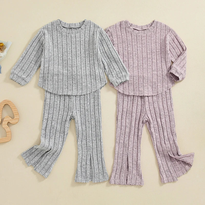 Ribbed Long Sleeve Top & Flare Pants Clothes Set