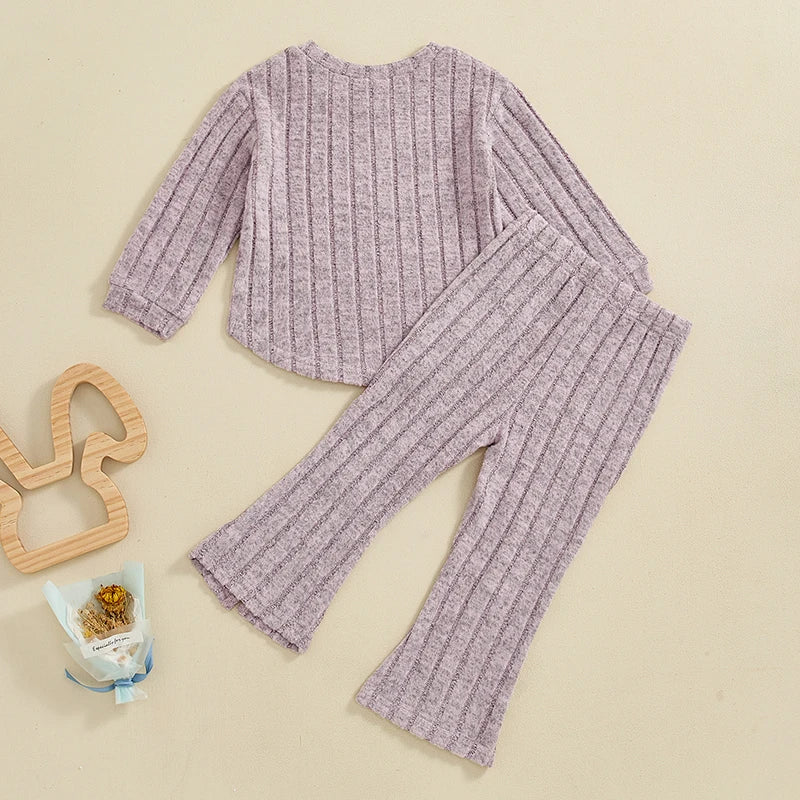 Ribbed Long Sleeve Top & Flare Pants Clothes Set