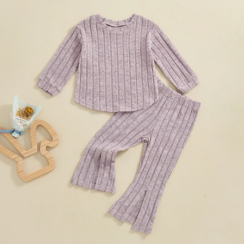 Ribbed Long Sleeve Top & Flare Pants Clothes Set