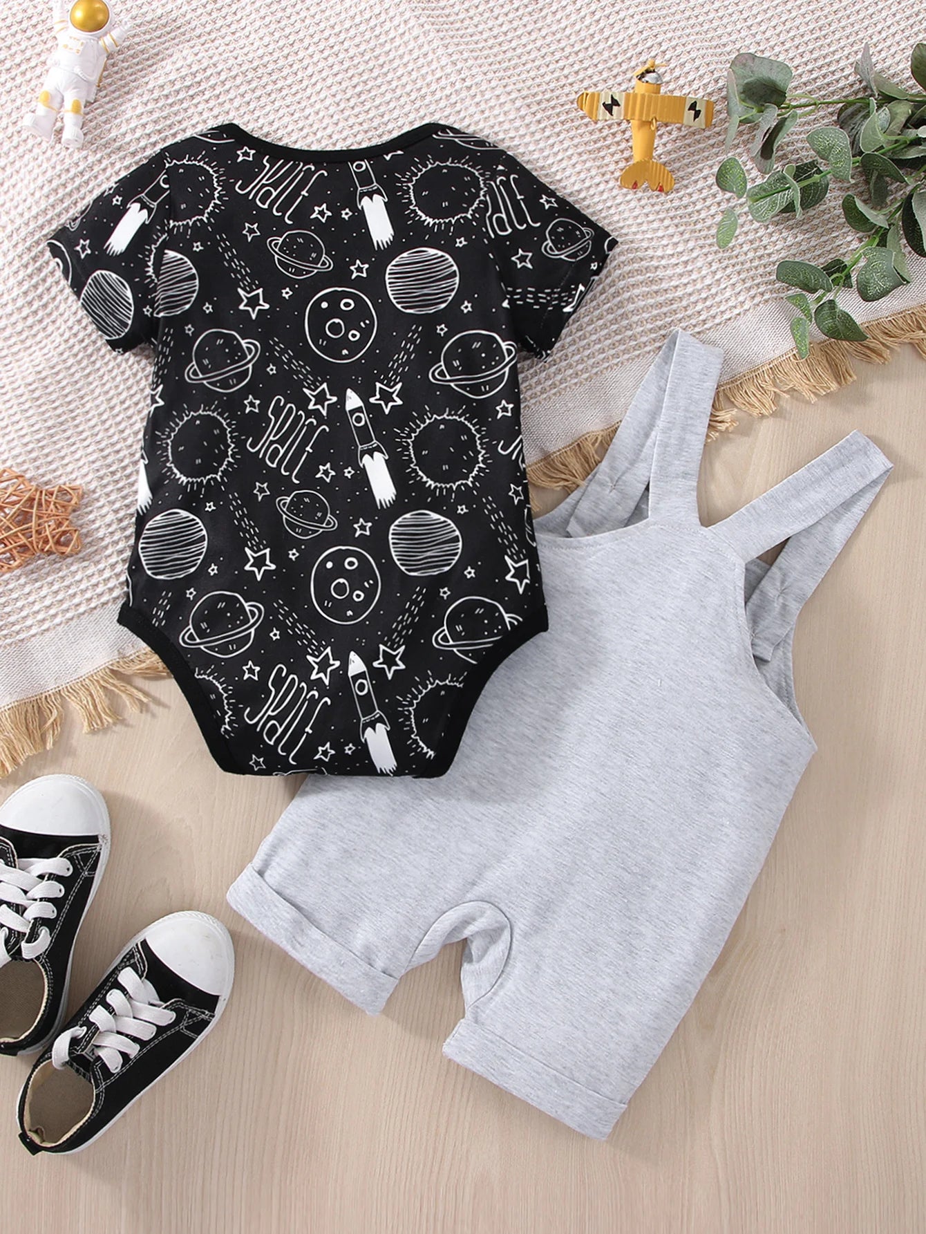 Space Print Romper & Bib Shorts