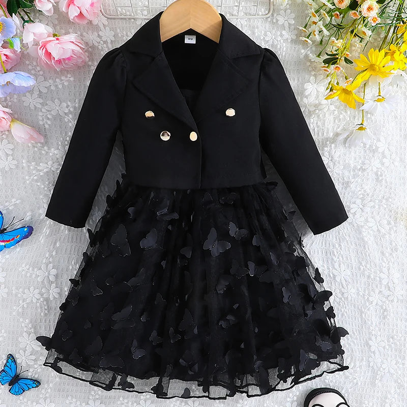 Lapel Crop Jacket & Butterfly Tulle Dress