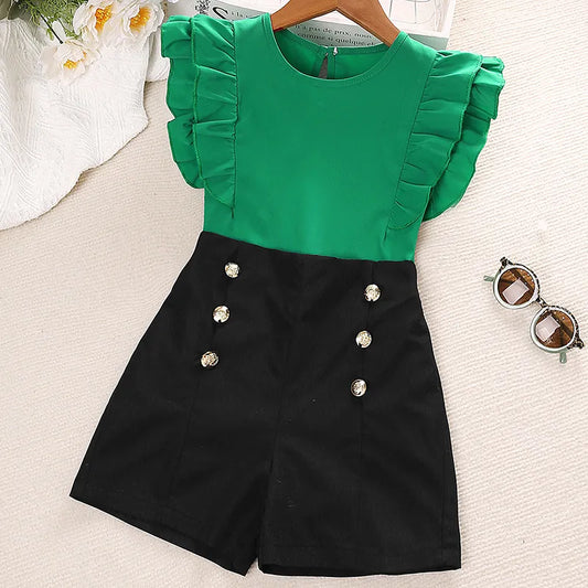 Flutter Sleeve Top and Button Shorts