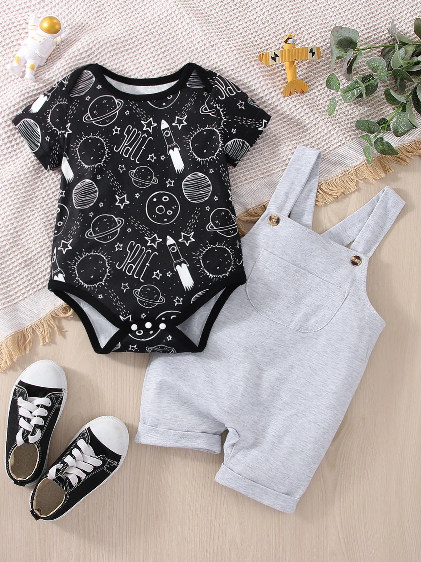 Space Print Romper & Bib Shorts