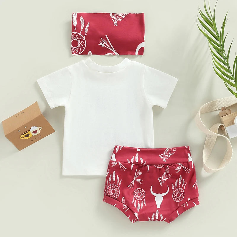 Baby Short Sleeve T-shirt & Cattle Print Shorts