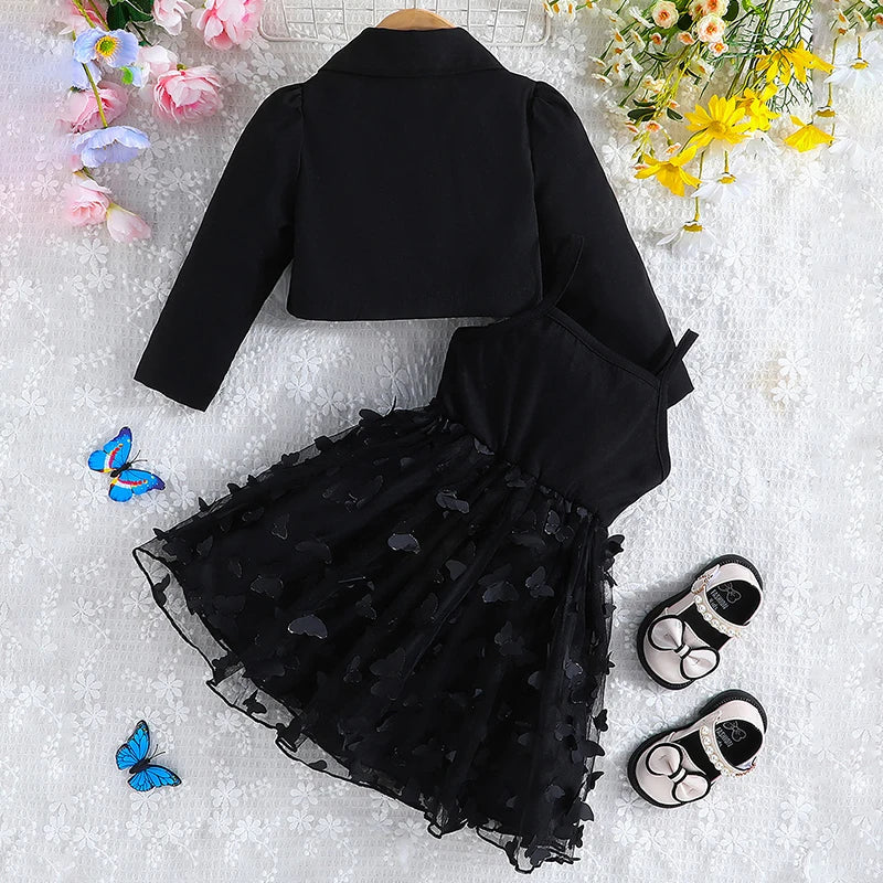 Lapel Crop Jacket & Butterfly Tulle Dress