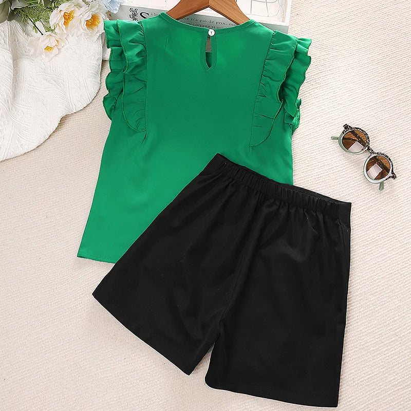 Flutter Sleeve Top and Button Shorts