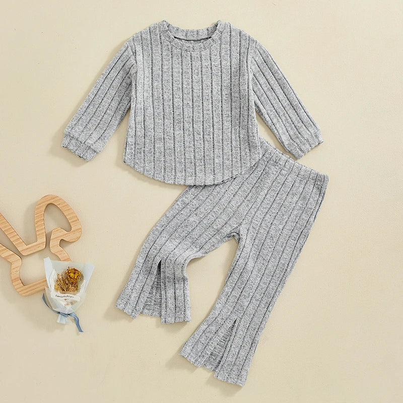 Ribbed Long Sleeve Top & Flare Pants Clothes Set